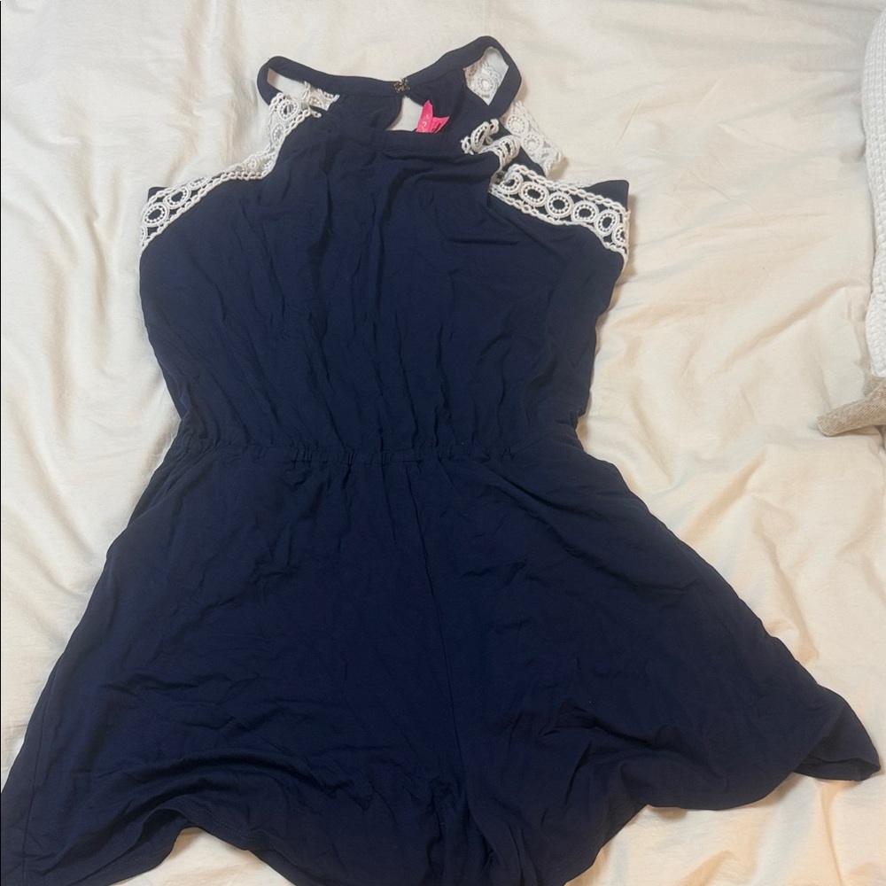 Lilly Pulitzer Navy Blue Romper with White Lace